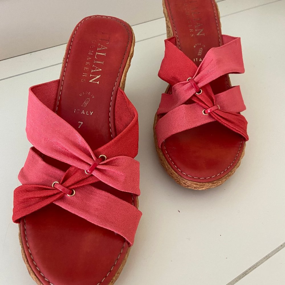 Coral Italian Shoemaker Wedges